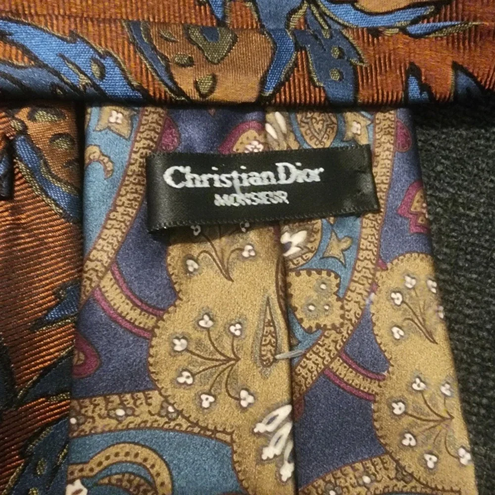 Lot Of 3 Christian Dior Monsieur Vintage Blue Brown‎ Silk Neck Tie 57